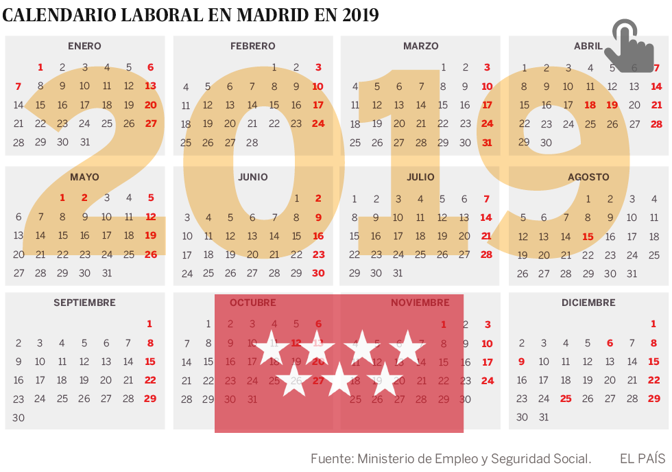 Calendario laboral para el año 2019 con dos puentes